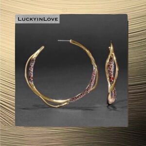 ALEXIS BITTAR • Solanales intertwined Gold Pink + Red crystal Hoop Earrings